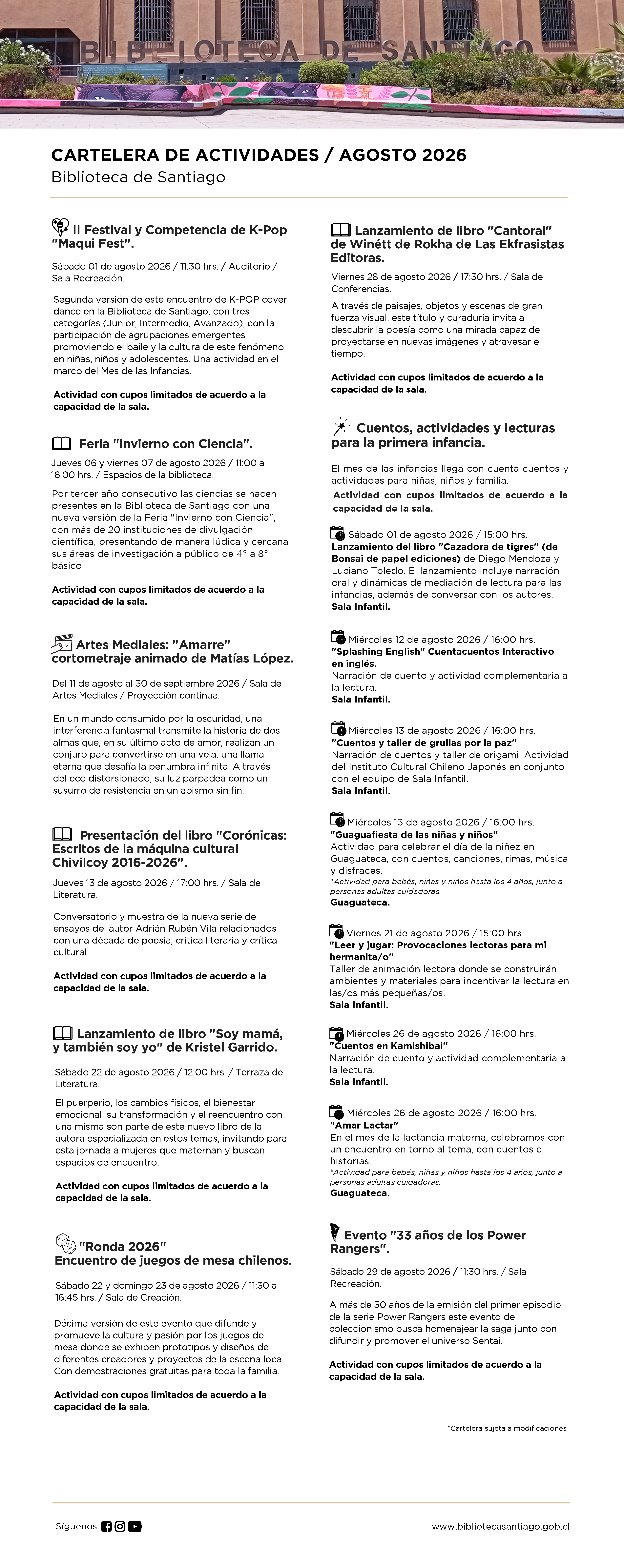 Cartelera Agosto 2026