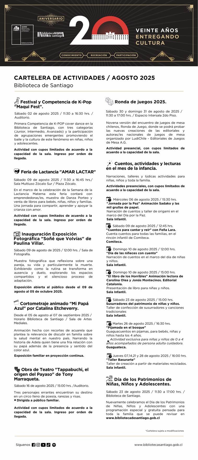 Cartelera Agosto 2025