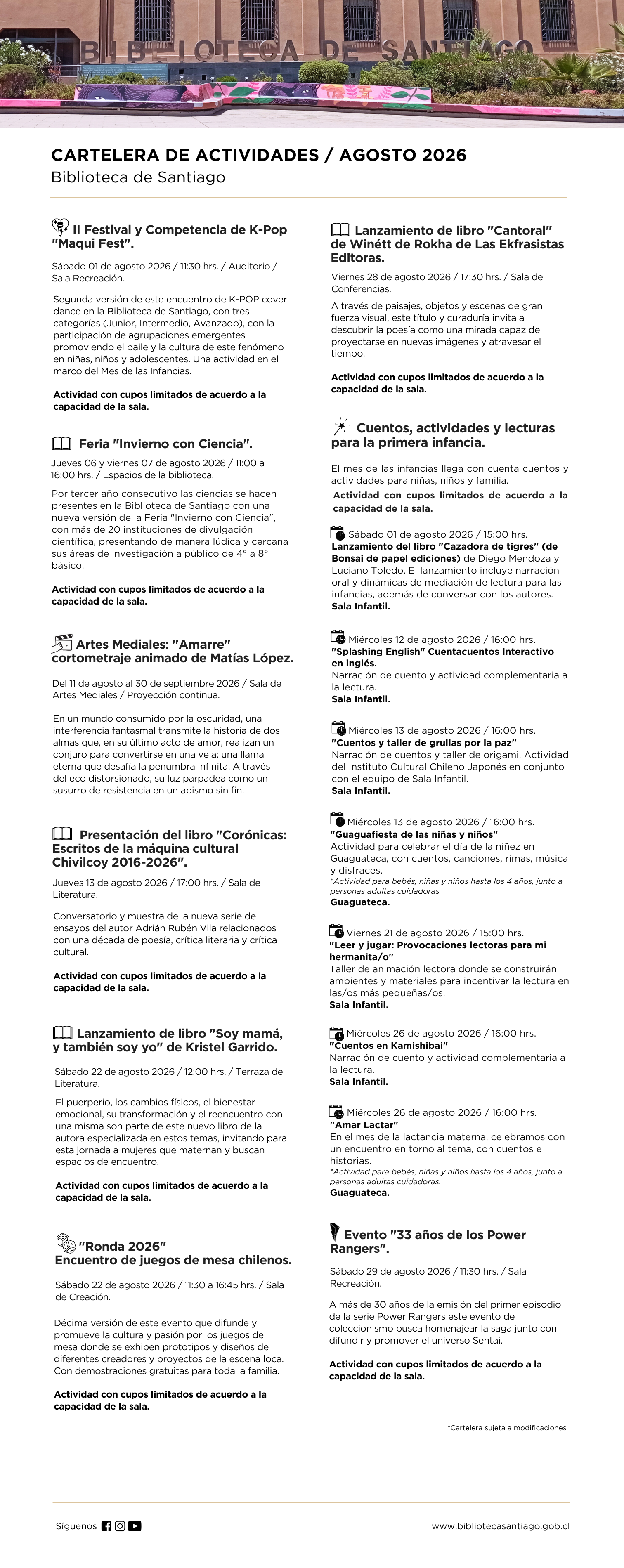 Cartelera Agosto 2026