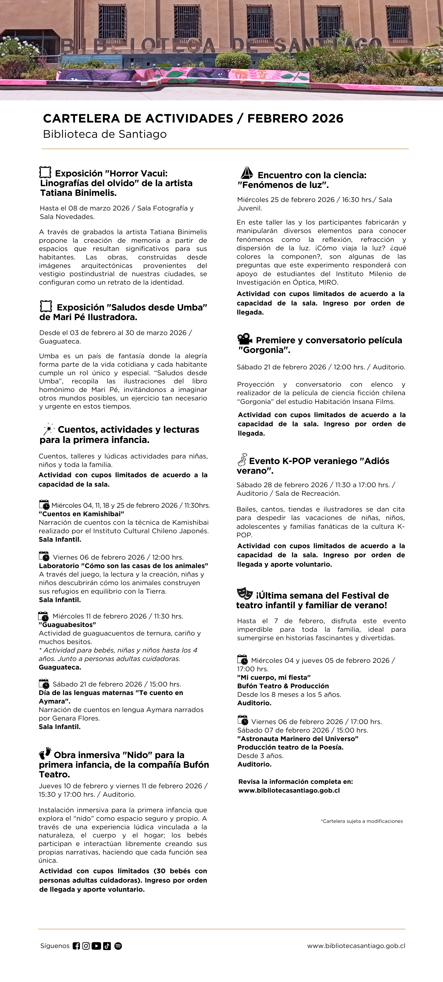 Cartelera Febrero 2026